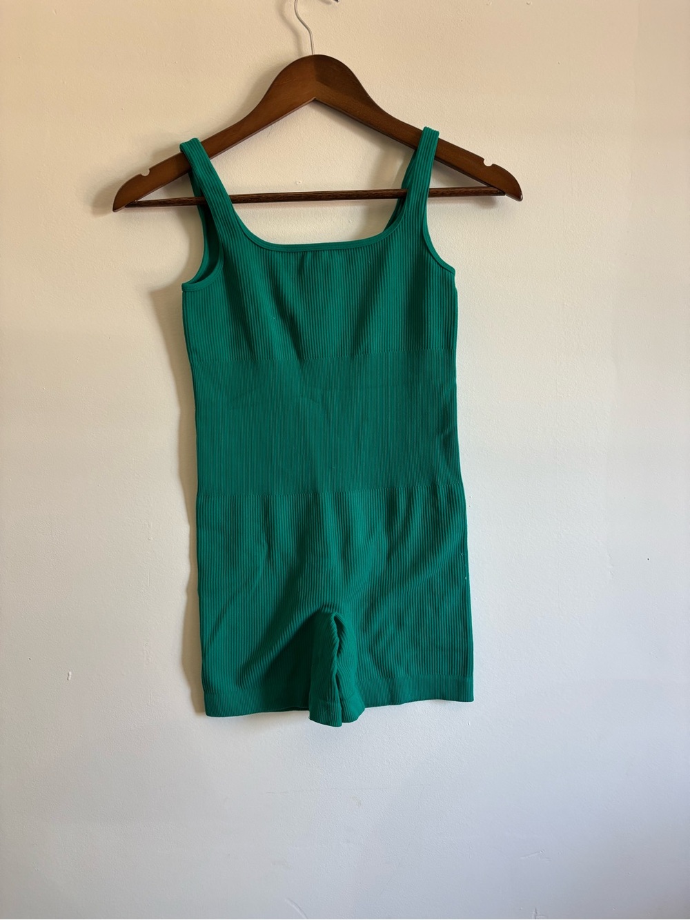 Green Ribbed Sleeveless Romper